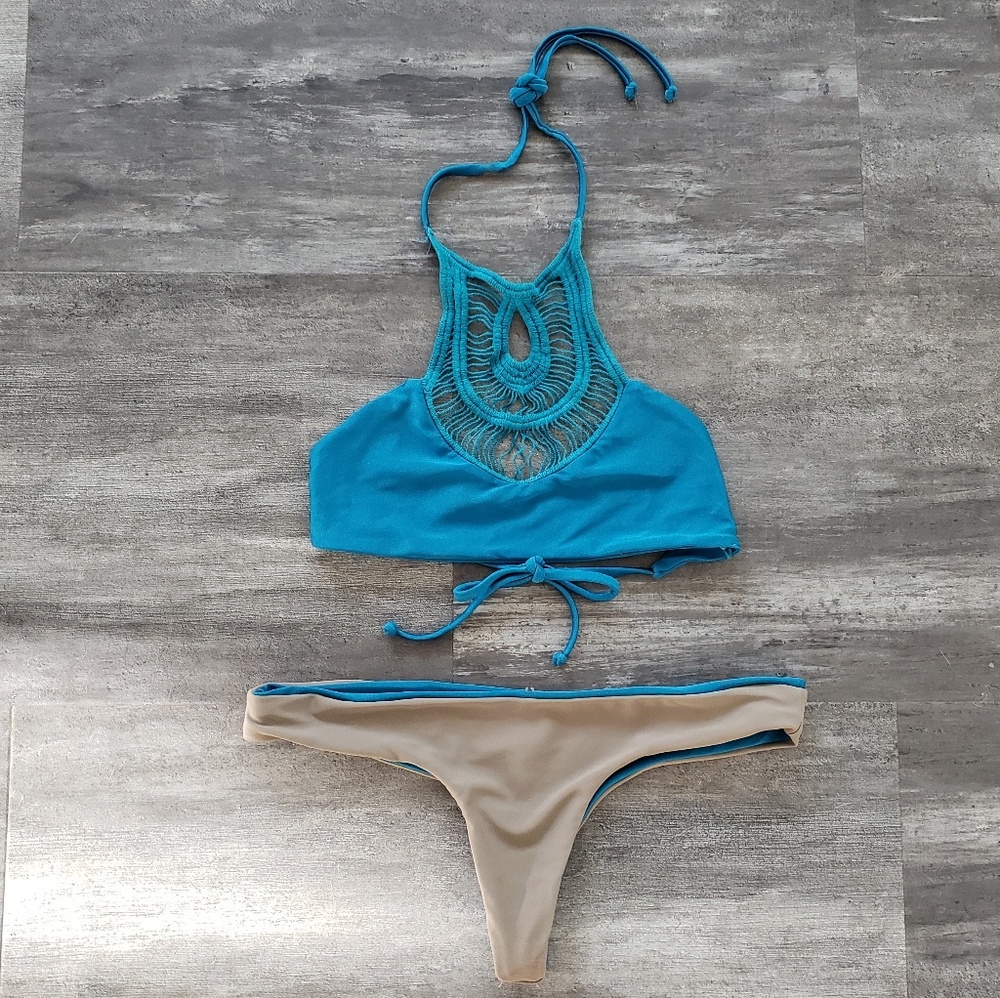 Teal Bettinis High Neck Reversible Bikini